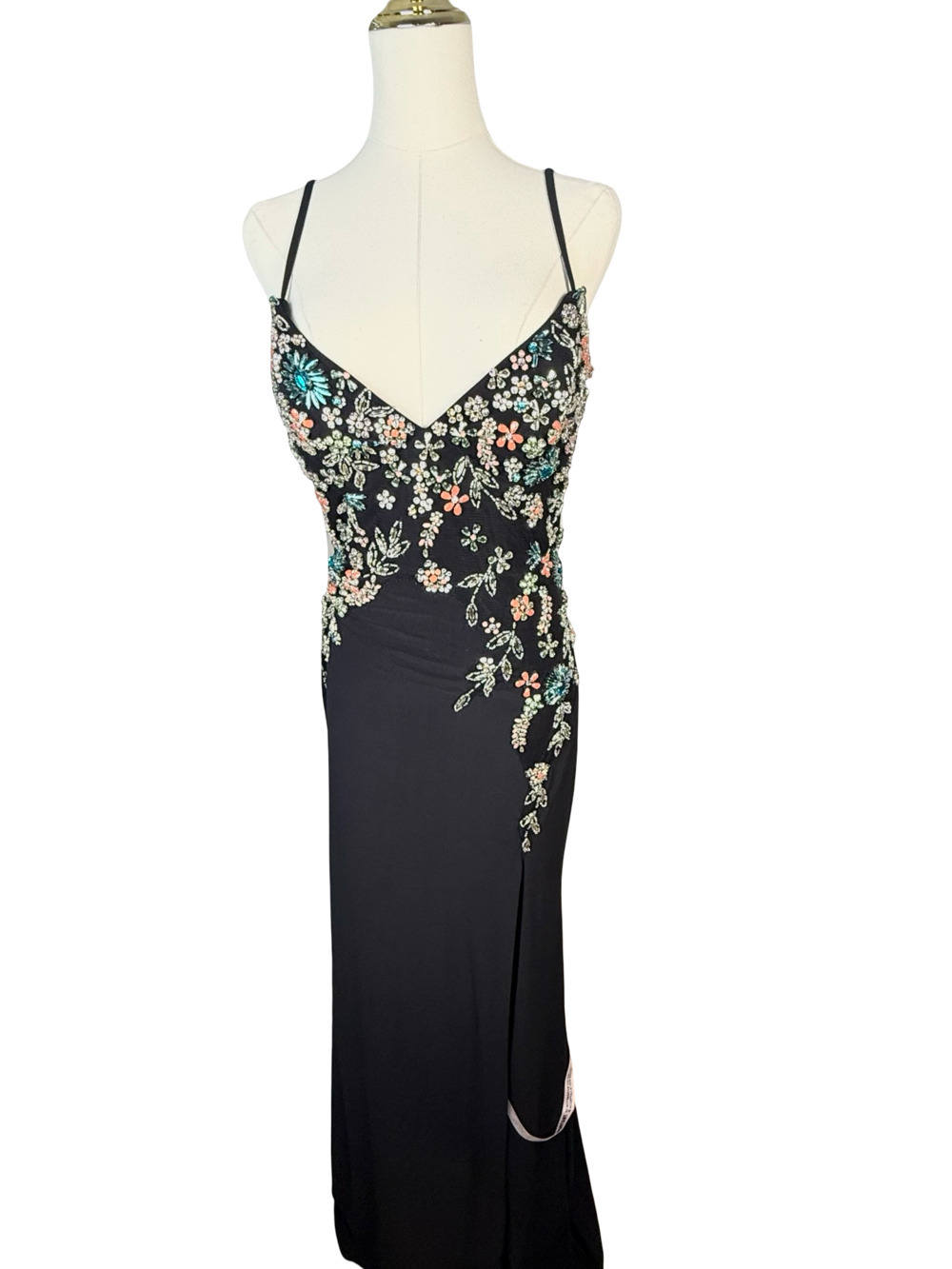 Mac Duggal 42006 Black V-Neck Beaded Floral Cami Gown - Picture 3 of 14